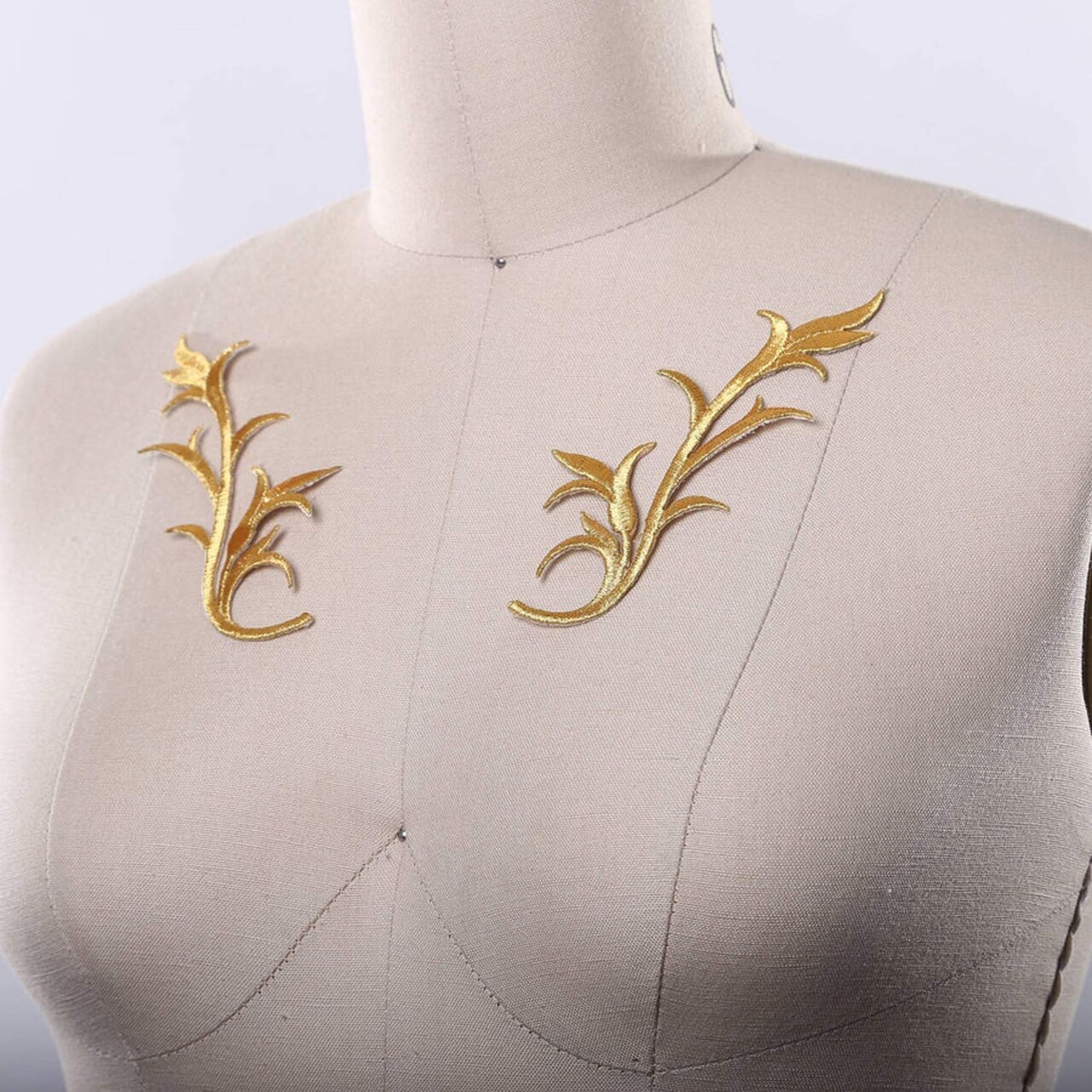 2 Pieces Gold Leaf Applique Embroidery Iron On Patches for Crafts and Costumes 5" in Length